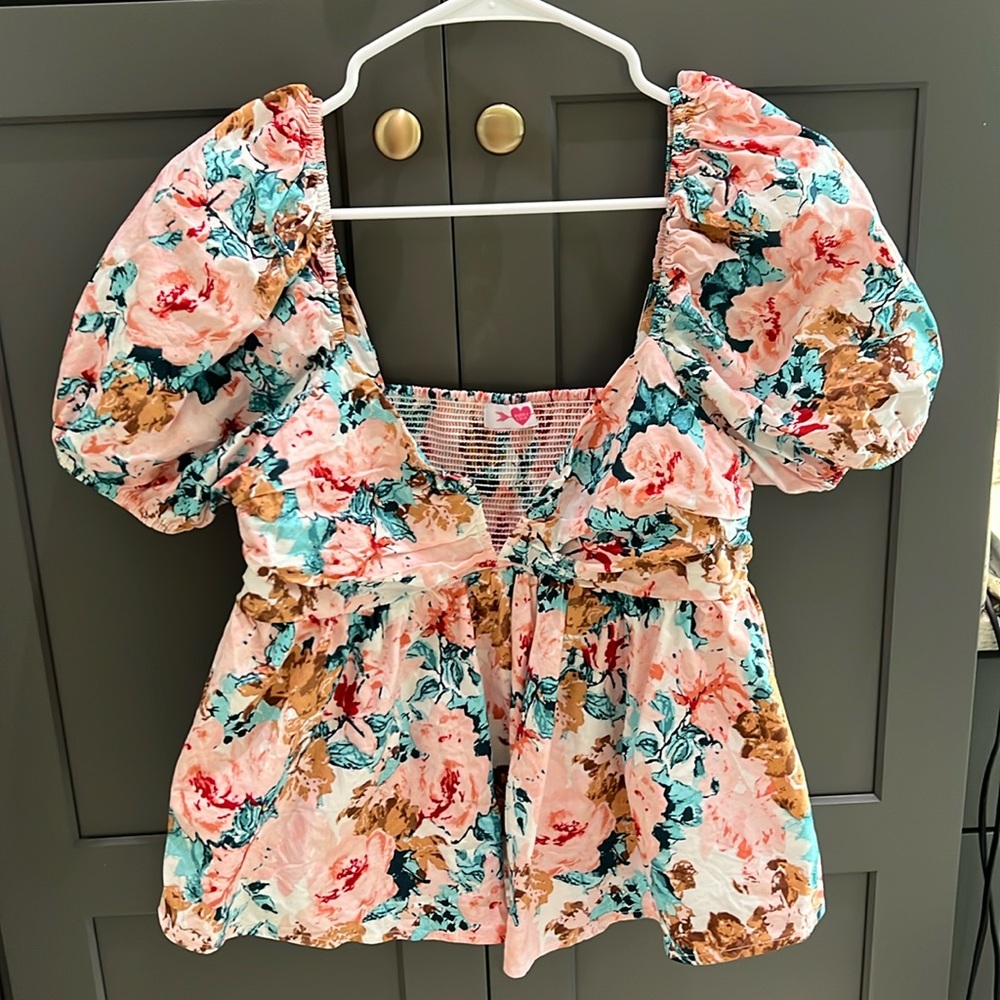 Buddy Love Houston Pink Floral Puff Sleeve Top